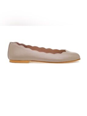 New French Sole NY Jigsaw Scallop Ballet Flat in Taupe Leather Size 8.5